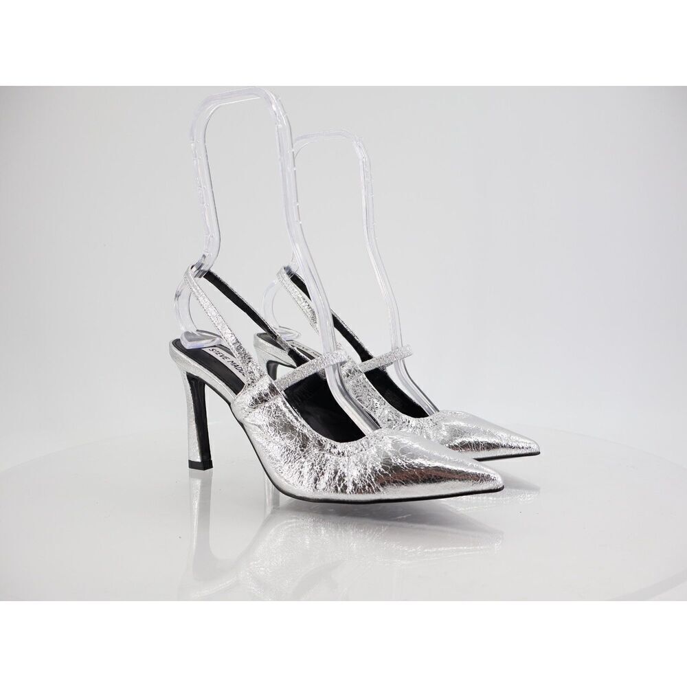 Steve Madden Grae Slingback Pump Silver Metallic Heels Size 8M Pointed Toe